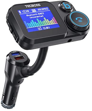 Tecboss Bluetooth FM Transmitter for Car, 1.8" Color Screen Car Radio Adapter with QC3.0 & 5V/2.4A Charging, Handsfree Car Kit, MP3 Music Player, Bass Booster, Supports microSD Card, AUX-KM22: MP3 Players & Accessories