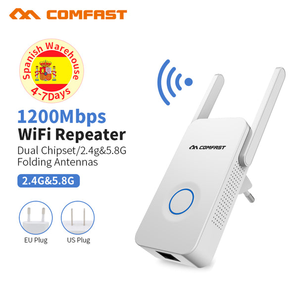 Powerful Dual Band 1200Mbps WiFi Extender Internet Signal Booster Wireless Repeater 2.4GHz 5GHz Wi-Fi Range Extender Antenna